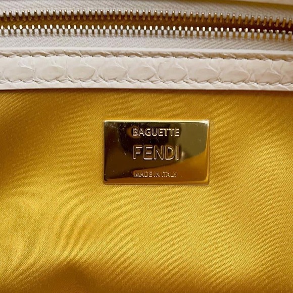 Fendi Baguette Sequin Satin Python Shoulder Bag White - Picture 11 of 12